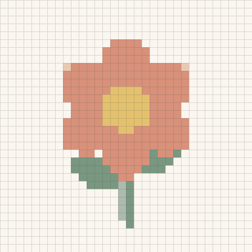 The flower converted into a 32 by 32 stitch crochet color chart