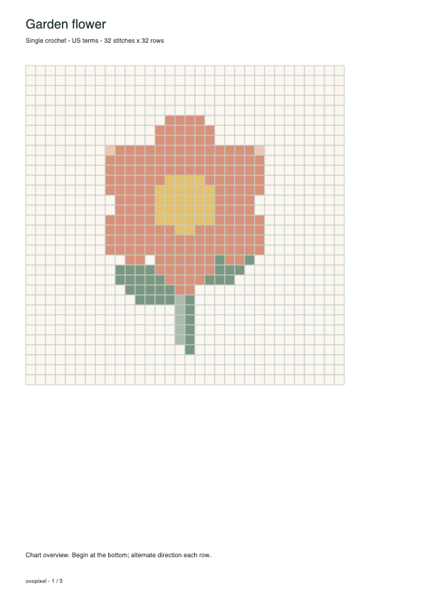 Actual exported PDF overview page of the 32 by 32 stitch flower chart